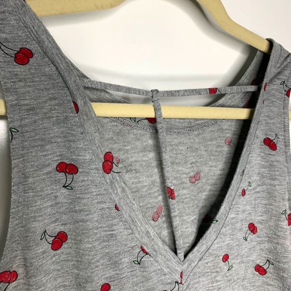 AWAKE Grey Cherry Print Knotted Tank With T-Back V Neck Sz S - Picture 5 of 6